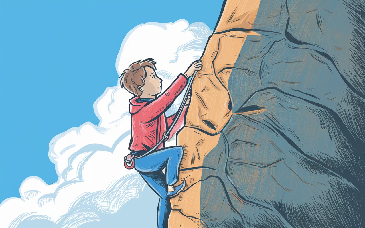 Person climbing a plateau